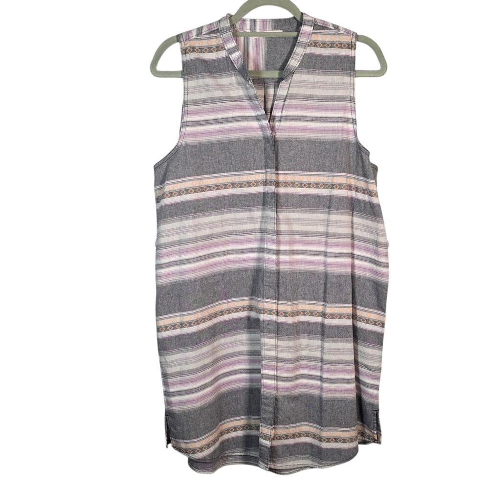 Woolrich Women's Sleeveless Shift Dress L Purple Gray Striped Cotton - Picture 1 of 7
